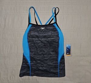 Speedo Black and Blue Athletic Tankini Top